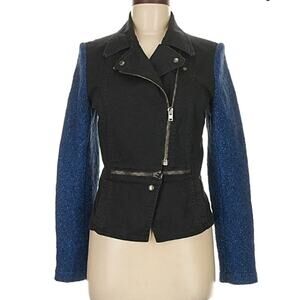 Stella McCartney Black Denim Mixed Blue Wool Sleeves Zip Jacket 44/ Medium